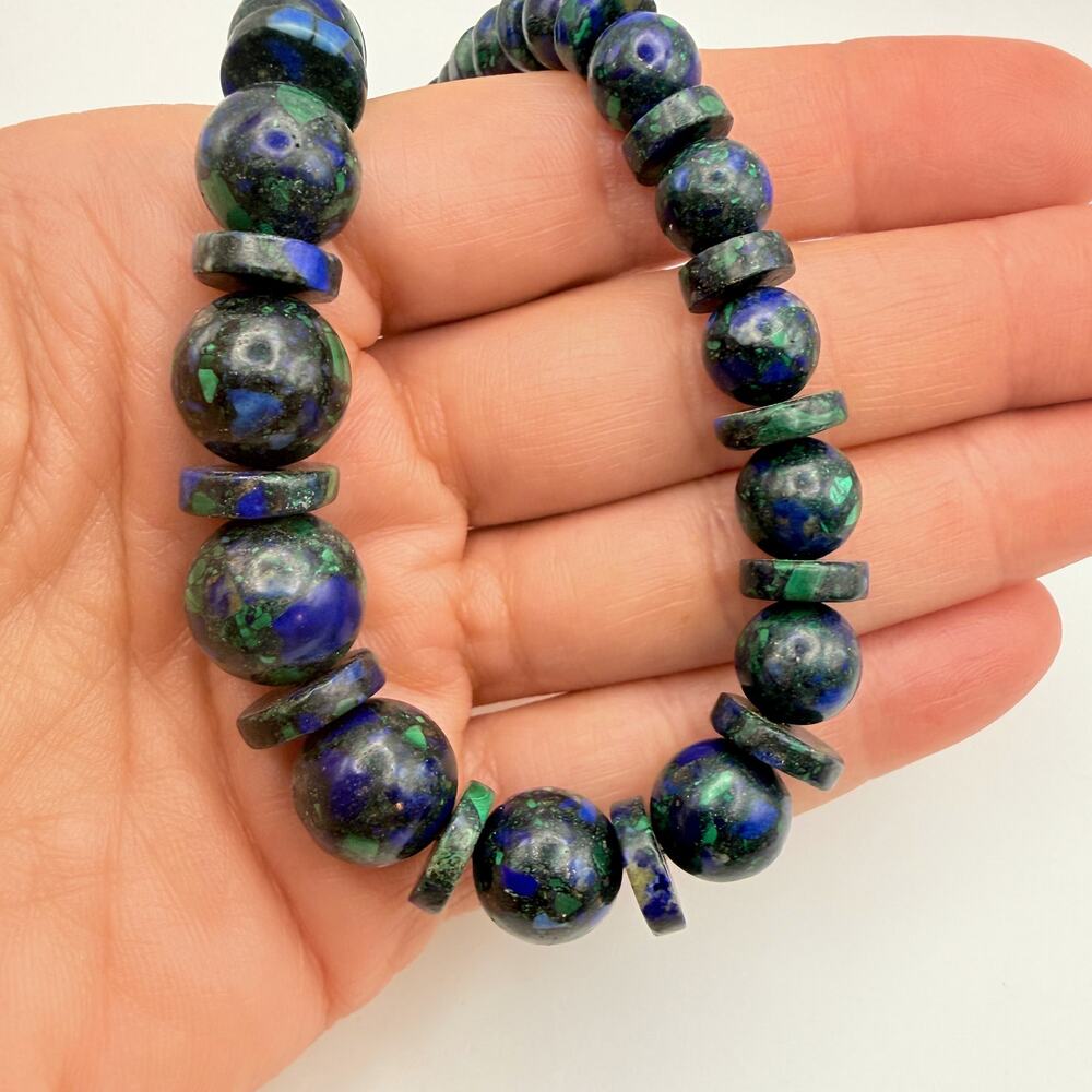Jay King DTR Sterling Azurite Malachite Graduated Bead Necklace 18"
